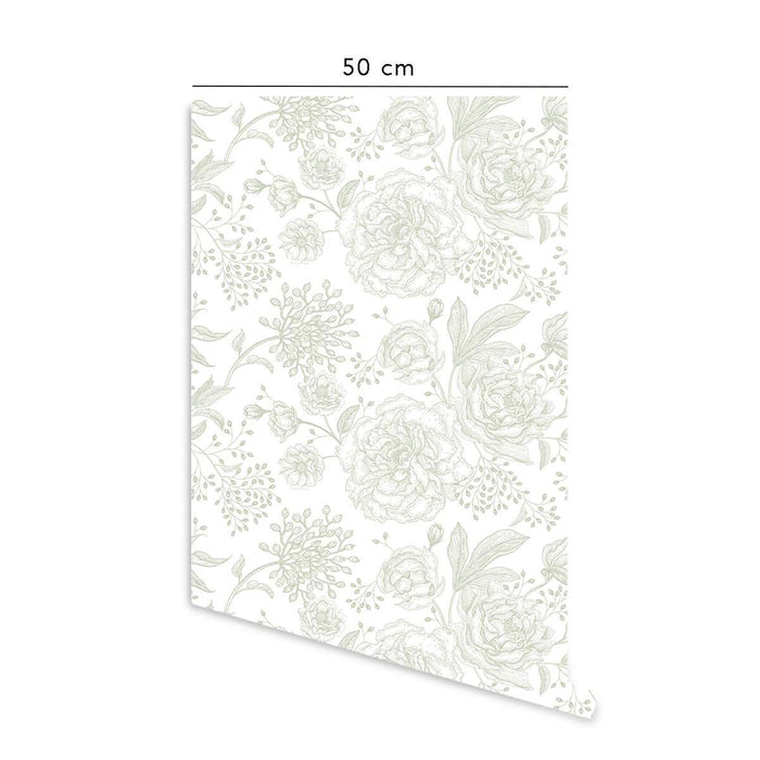 Carta da parati adesiva Fiori Country in vinile verde - 1 rotolo 50x300 cm - Decochic