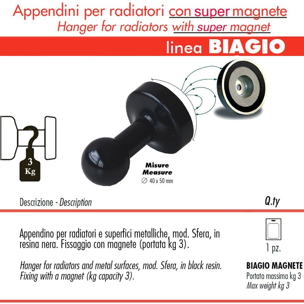 Pika' 1 appendino universale sfera super magnete colore nero