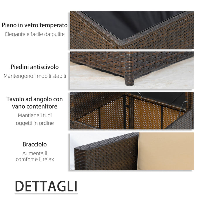 Set Salotto da Giardino 4 Poltrone 2 Poltrone Angolari e 2 Tavolini in Rattan PE Marrone