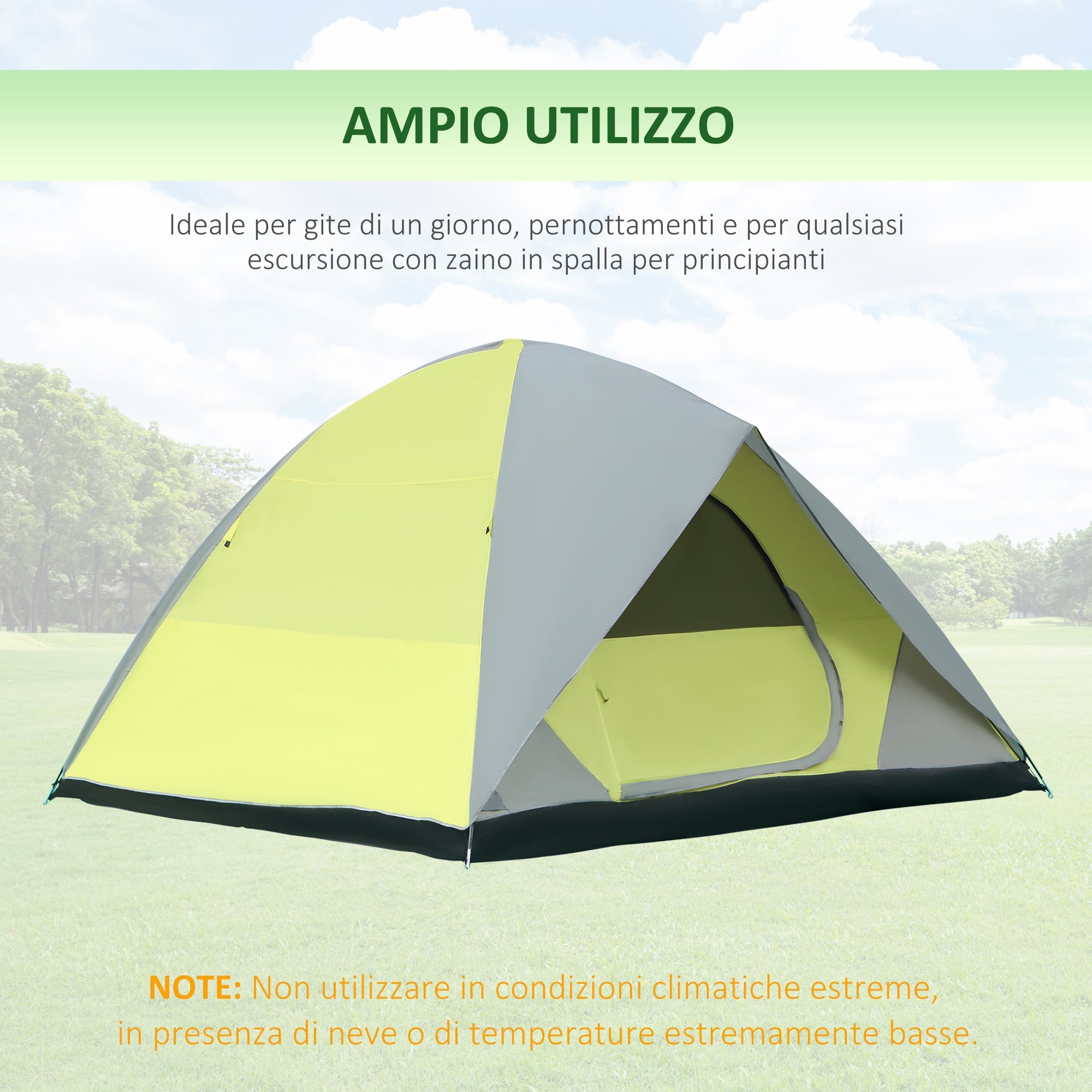 Tenda da Campeggio 3-4 Persone a Cupola 300x300x180cm Impermeabile e Anti UV Giallo e Grigio