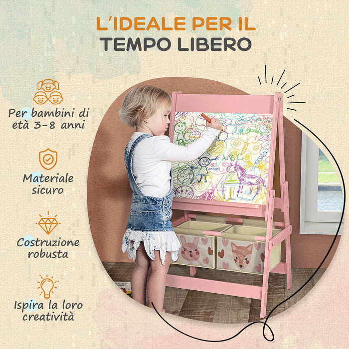 Lavagna per Bambini 3 in 1 54x46,5x93 cm con Cavalletto Rosa