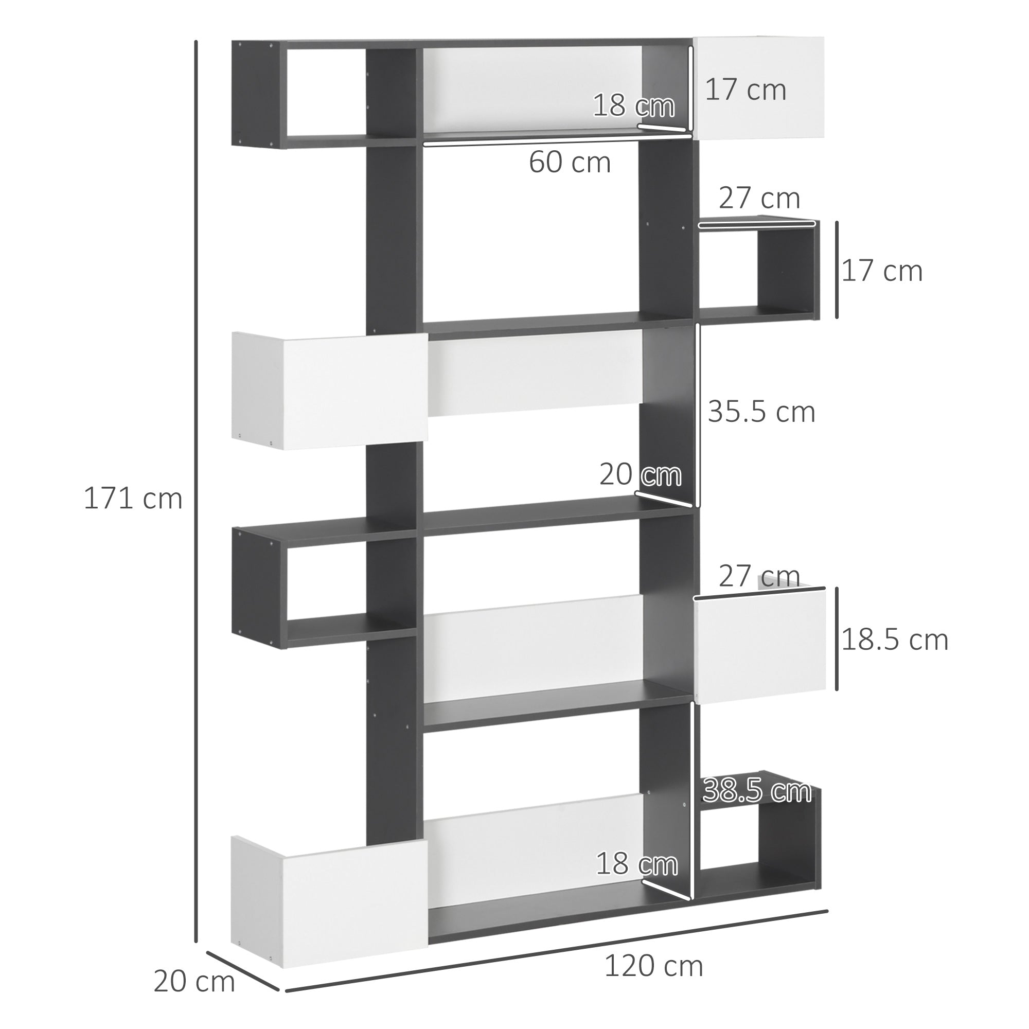 Libreria Moderna a 5 Livelli con 8 Ripiani 120x20x171 cm in Truciolato Grigia e Bianca