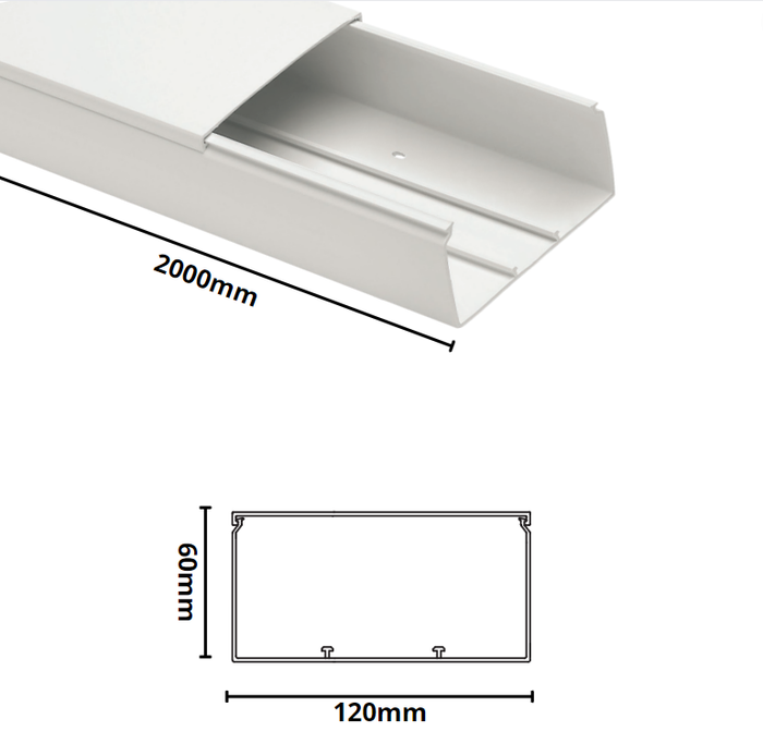 Canale bianco portacavi pvc rigido autoestinguente 120x60mm barra 2 metri