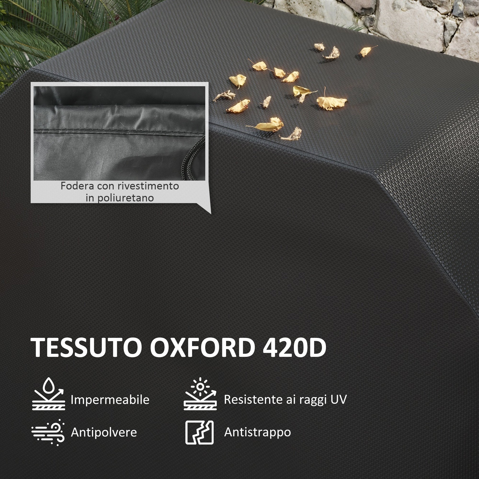 Copertura Barbecue Rettangolare 124x61x91 cm in Tessuto Oxford con Cinghia e Chiusure Nero