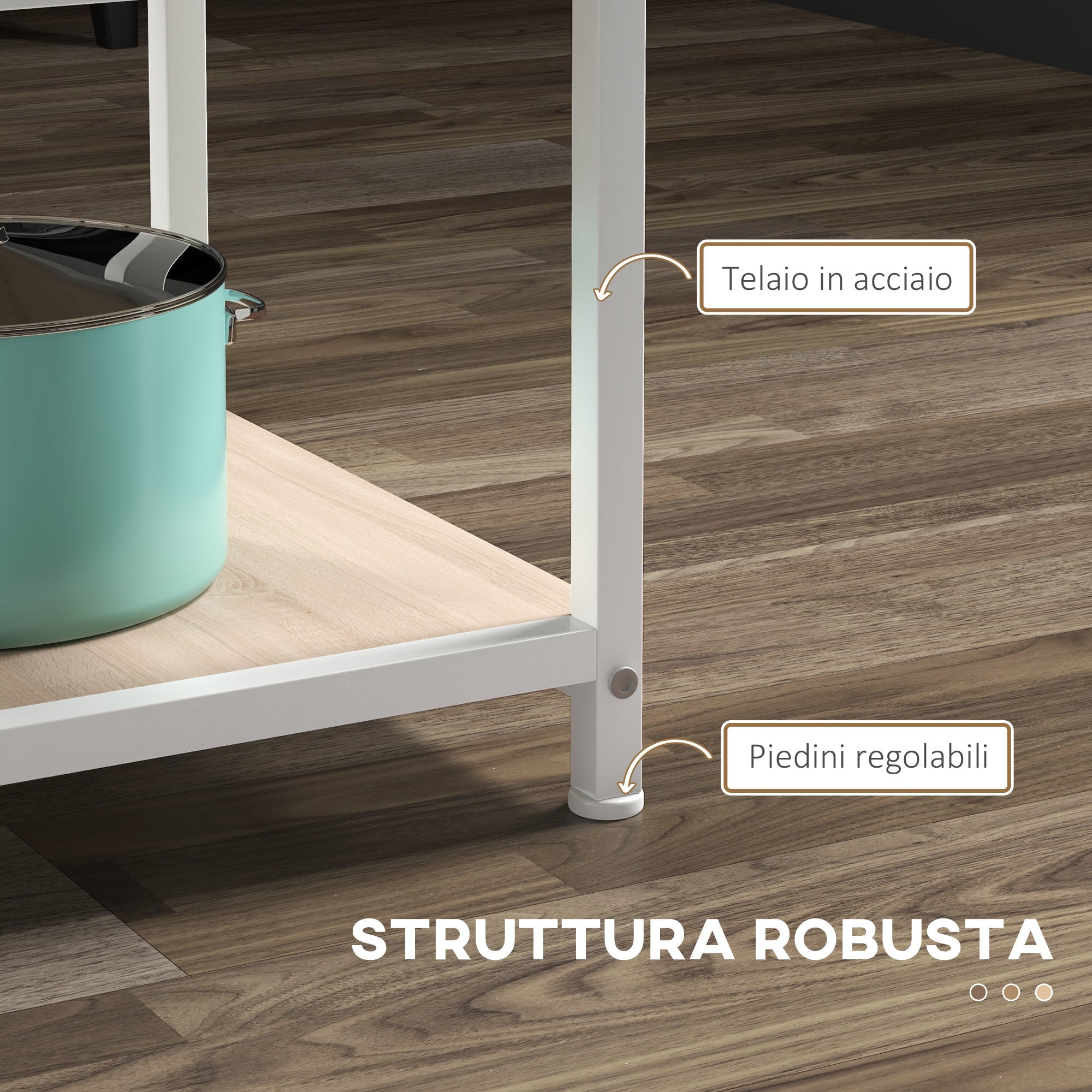 Tavolo da Pranzo 4-6 Persone Ø100x76 cm con Ripiani in Acciaio e MDF Rovere e Bianco