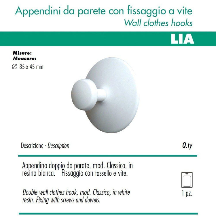 1 appendino da parete classic disco fissaggio a muro bianco