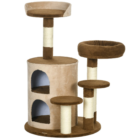 Albero Tiragraffi per Gatti con Casetta Ø59x96 cm in Peluche Marrone