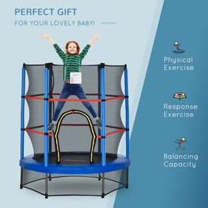 Trampolino Tappeto Elastico per Bambini da 3 Anni con Rete di Protezione e Corde Bungee  Ø140x160 cm  Blu