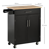 Carrello da Cucina 83x45x91,5 cm con Cassetto e Armadietto 2 Ante Ruote e Barra Laterale Nero