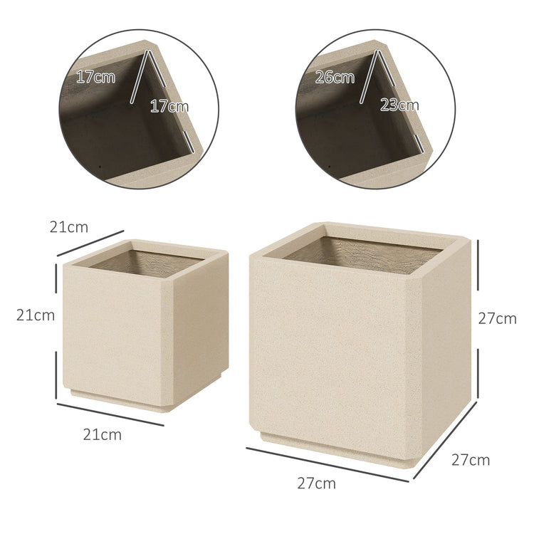 Set da 2 Vasi da Giardino Quadrati Impilabili per Esterno e Interno Beige