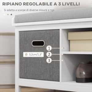 Panca Scarpiera con Ripiano Regolabile a 3 Livelli e 2 Cassetti 105x35x47 cm in Truciolato Bianca e Grigia