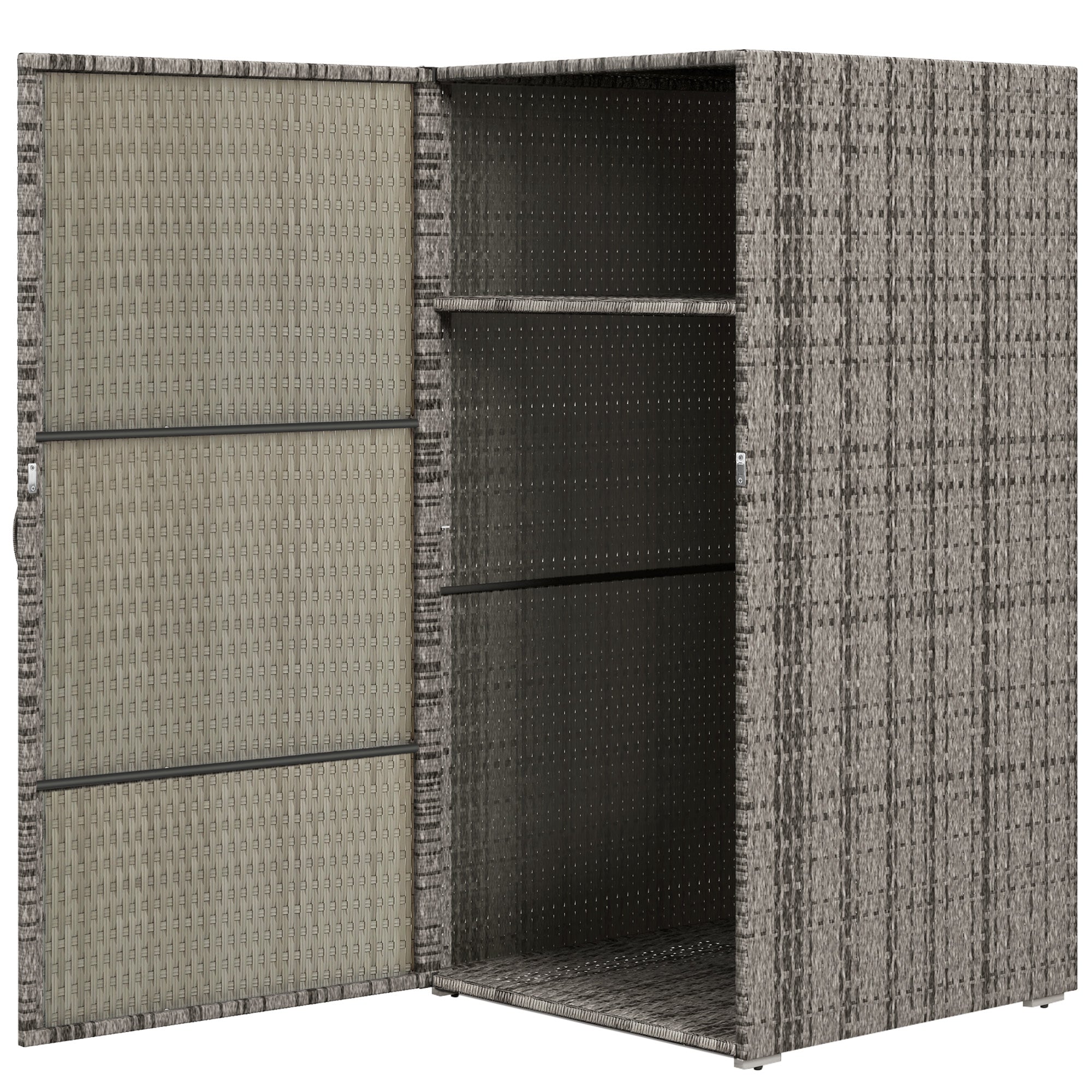 Armadio da Giardino 2 Vani 60x63x120 cm in Rattan PE Grigio