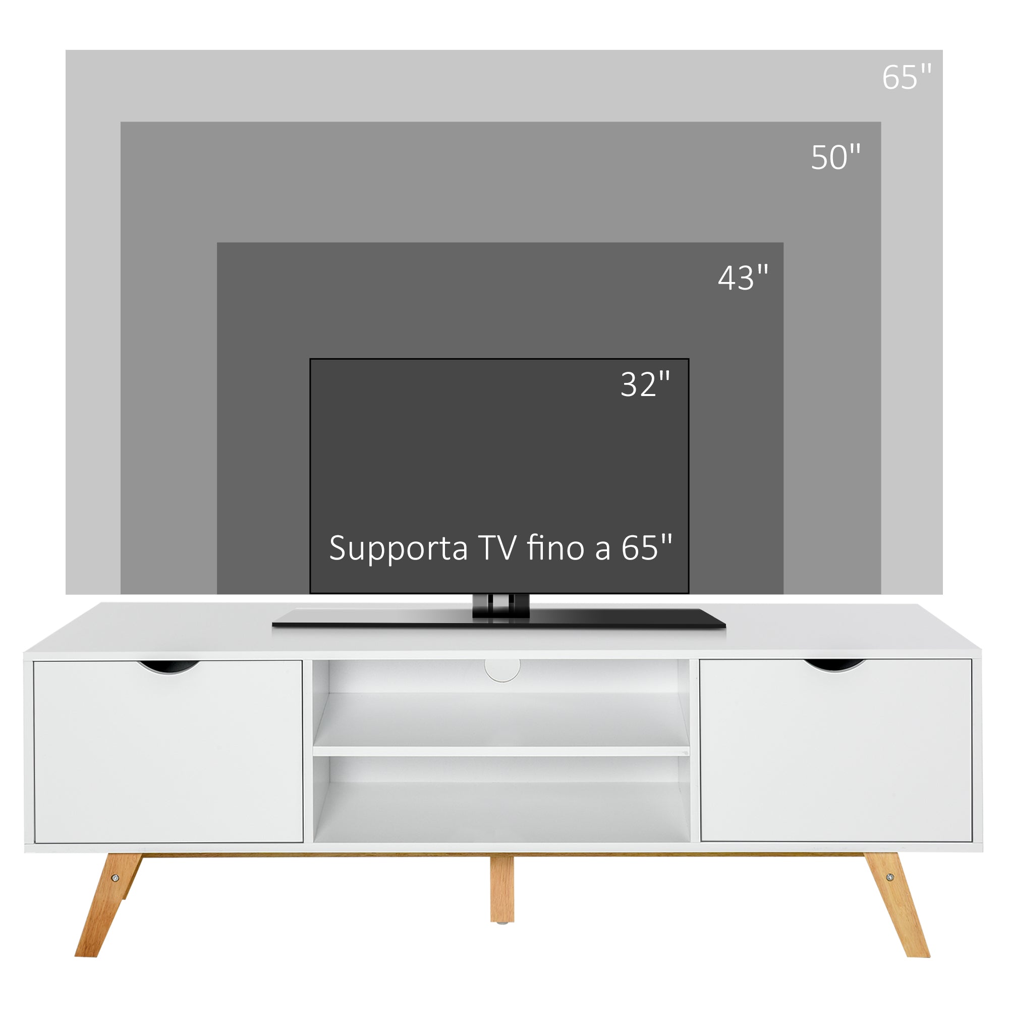 Mobile TV fino a 65” 150x39x50 cm in Truciolato e MDF Bianco