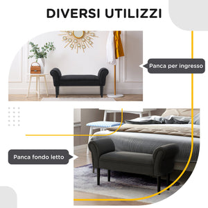 Panca Fondo Letto Imbottita con Braccioli Arrotolati 102x35x51 cm in Legno e Tessuto Nero