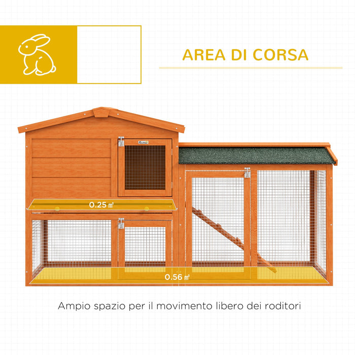 Conigliera a 2 Piani da Esterno 150x45x85 cm in Legno di Abete e Filo di Metallo Arancione