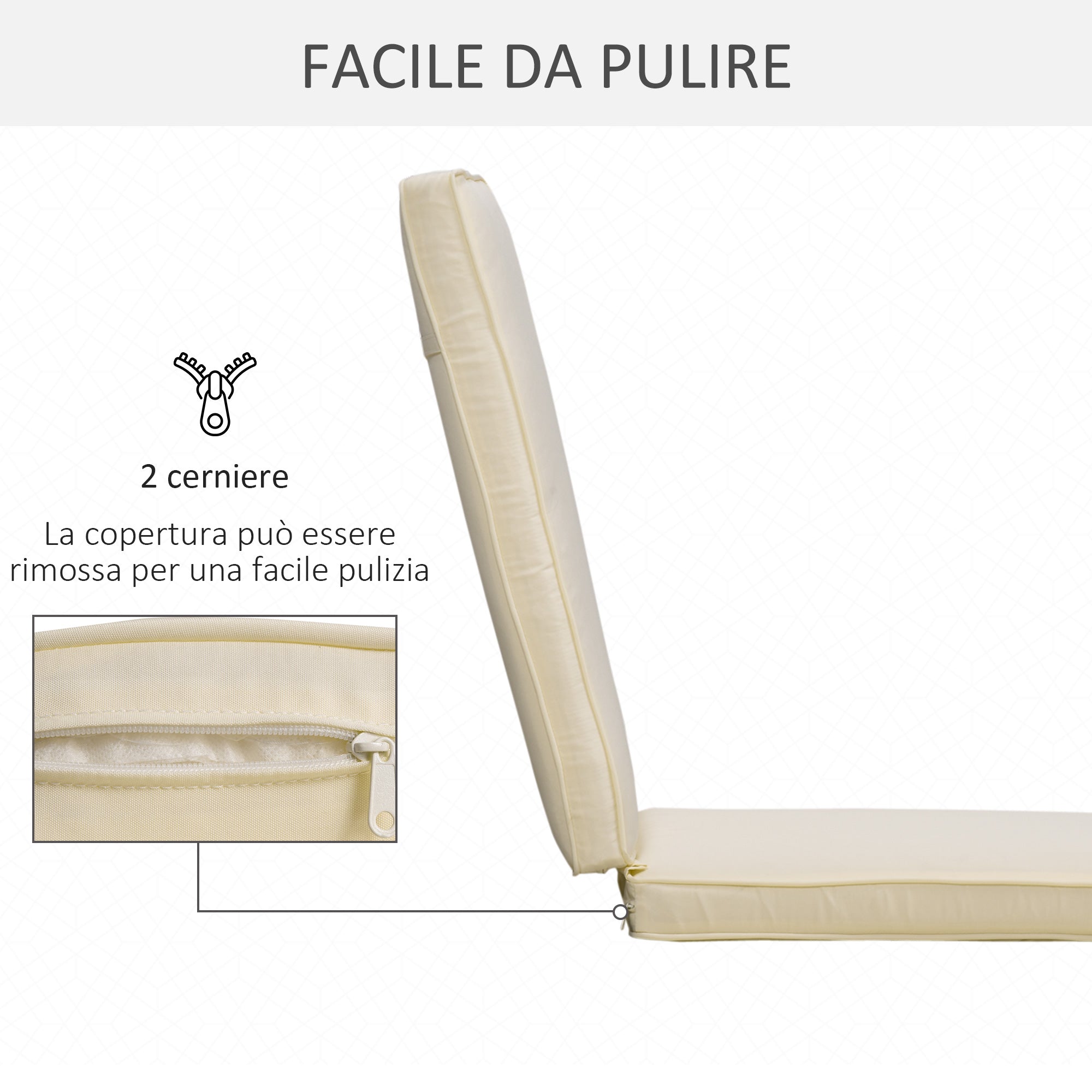 Cuscino per Lettino Prendisole da Giardino 188x53x8 cm in Poliestere Bianco Crema