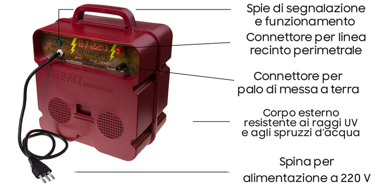 Elettrificatore E/220 EXTRAFORTE Per Recinti Elettrici Recinzioni Elettrificate Da Pascolo 220 V Per Cinghiali Mucca