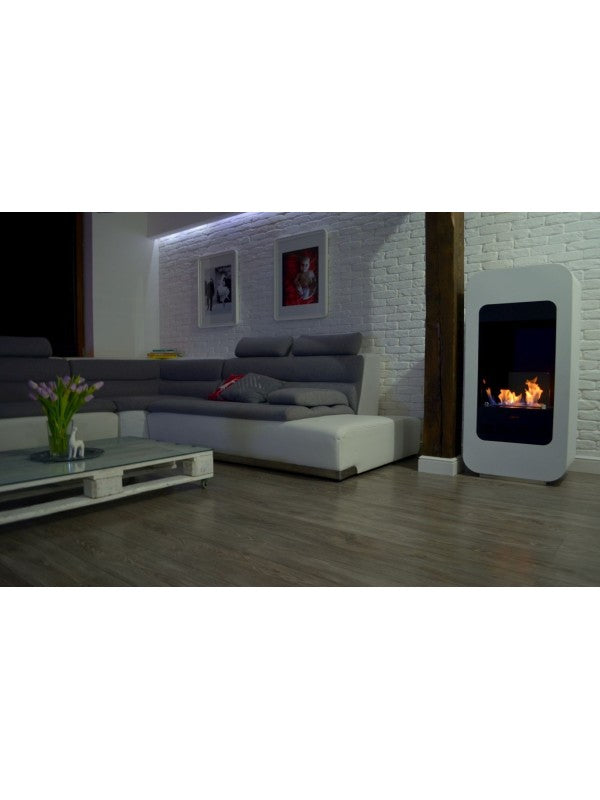 Biocamino da pavimento freestanding, colore bianco Mod. EMPIRE 