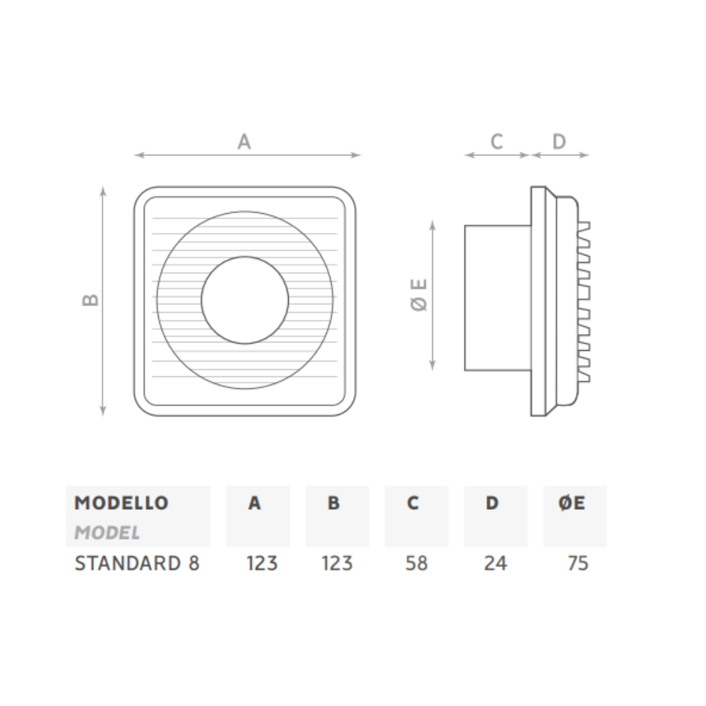 O.erre standard 8 aspiratore per condotti a parete o soffitto 100 mm diametro max