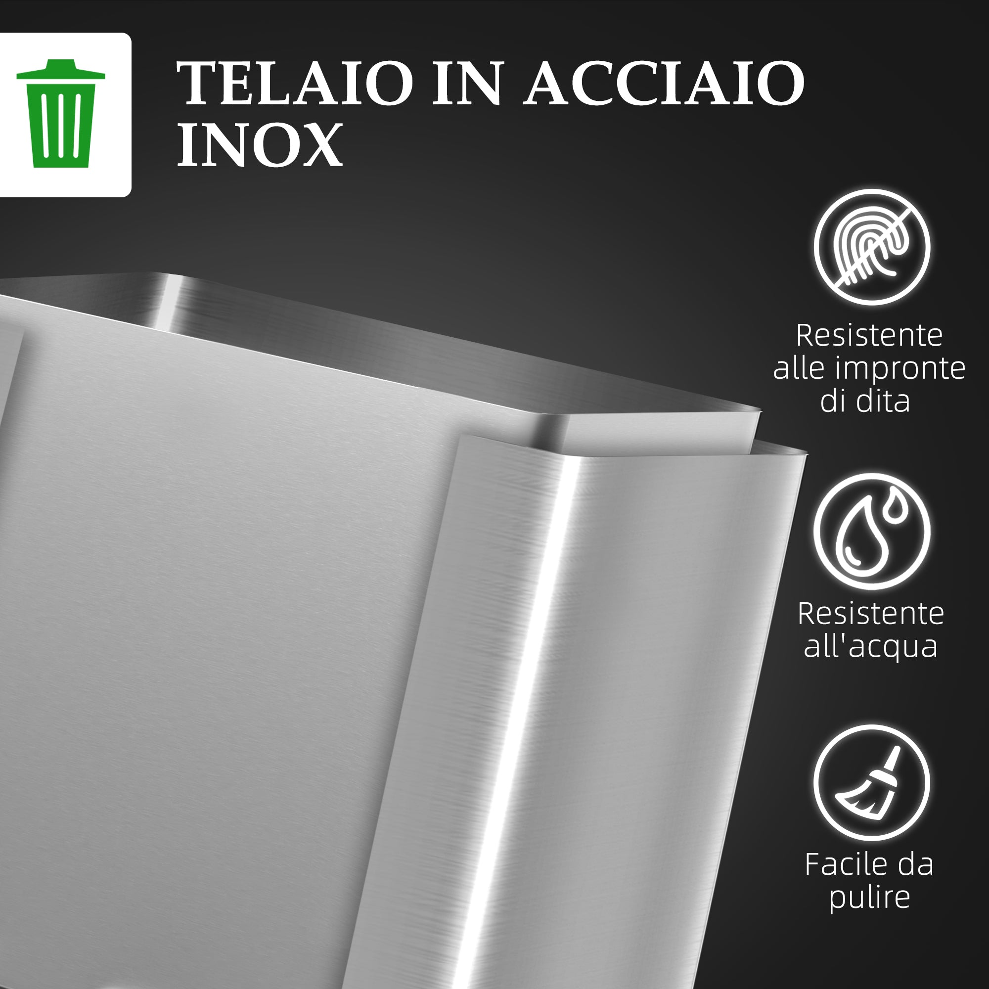 Pattumiera a Pedale 2 Sezioni 15L 40x34,8x47,5 cm in Acciaio Inox e PP