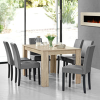 Set Pranzo con Tavolo 140x90 cm e 6 Sedie in Similpelle - Effetto Rovere Chiaro / Grigio chiaro [en.casa]