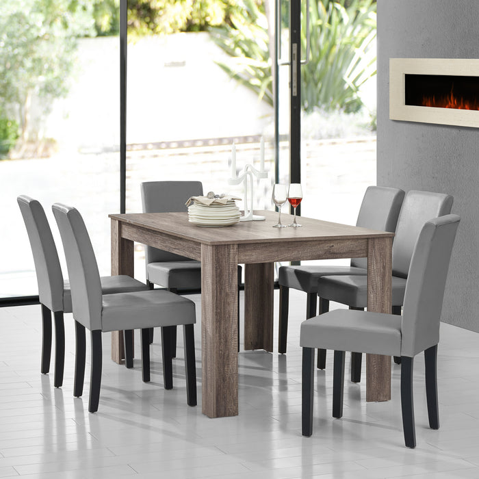 Set Pranzo con Tavolo 140x90 cm e 6 Sedie in Similpelle - Effetto Rovere Antico / Grigio chiaro [en.casa]