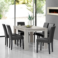 Set Pranzo con Tavolo 140x90 cm e 6 Sedie in Similpelle - Effetto Rovere Bianco / Grigio scuro [en.casa]