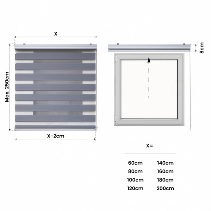 Tenda motorizzata Giorno e Notte Plus Tende a rullo a doppio velo con motore e comando, batteria Finiture in alluminio premium Grigio 140 x 250cm