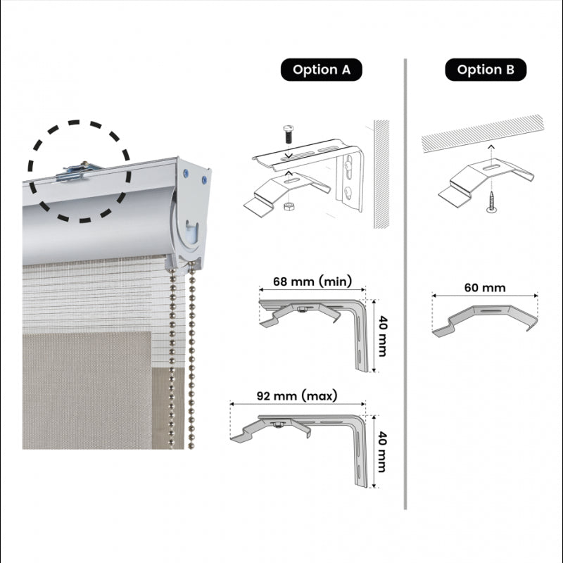 Tenda motorizzata Giorno e Notte Plus Tende a rullo a doppio velo con motore e comando, batteria Finiture in alluminio premium Grigio 180 x 250cm