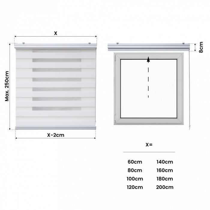 Tenda motorizzata Giorno e Notte Plus Tende a rullo a doppio velo con motore e comando, batteria Finiture in alluminio premium Bianco 180 x 250cm