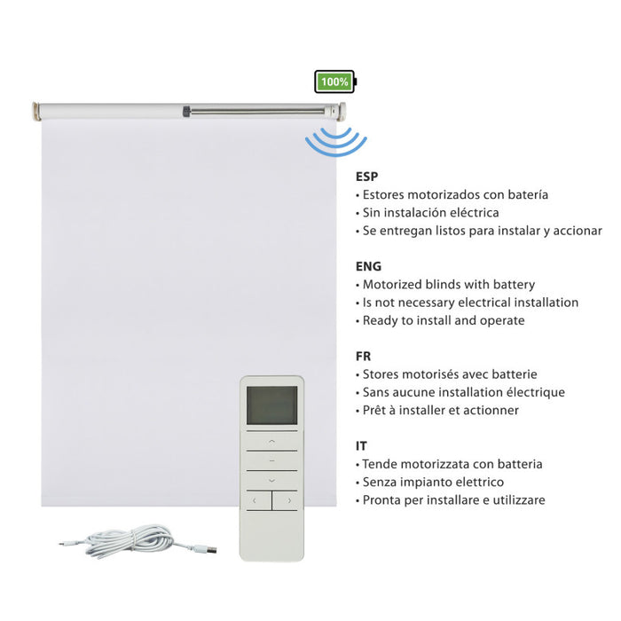 Tenda oscurante Motorizzata Moon con Motore e Telecomando. Tende Motorizzate con batteria Oscuramento per finestre e porte Bianco 200 x 250cm