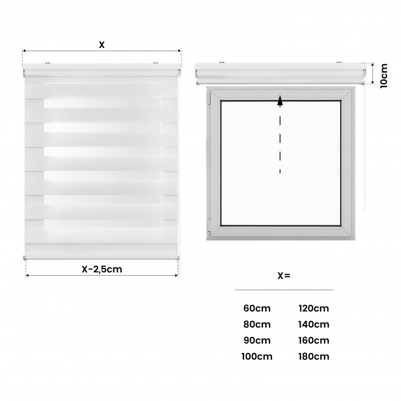 Tenda a Rullo Notte e Giorno Avvolgibile Con Doppio telo Bianco 100x250 cm