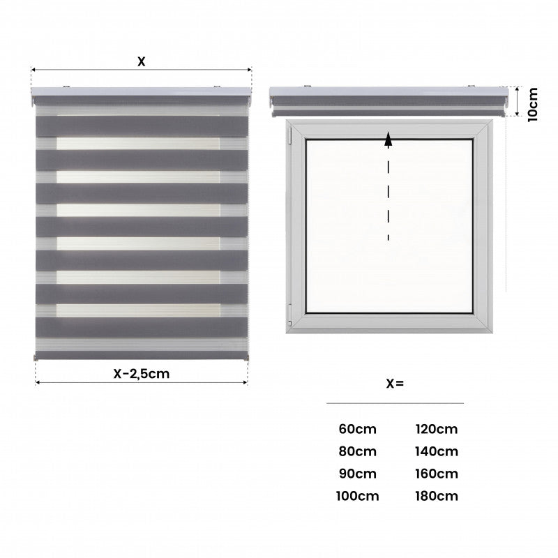 Tenda a Rullo Notte e Giorno Avvolgibile Con Doppio telo Argento 100x250 cm