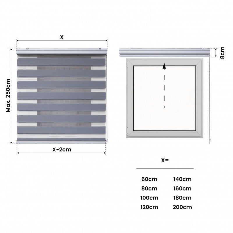 Tenda a Rullo Notte e Giorno Premium Con Finiture premium Argento 120x250 cm