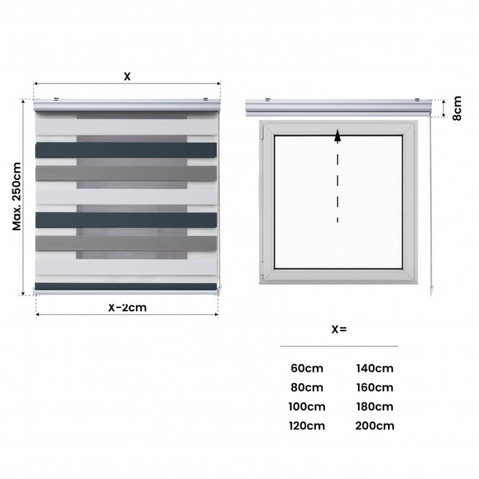 Tenda a Rullo Notte e Giorno Premium Con Finiture premium Bianco-Tortora-Grafito 160x250 cm