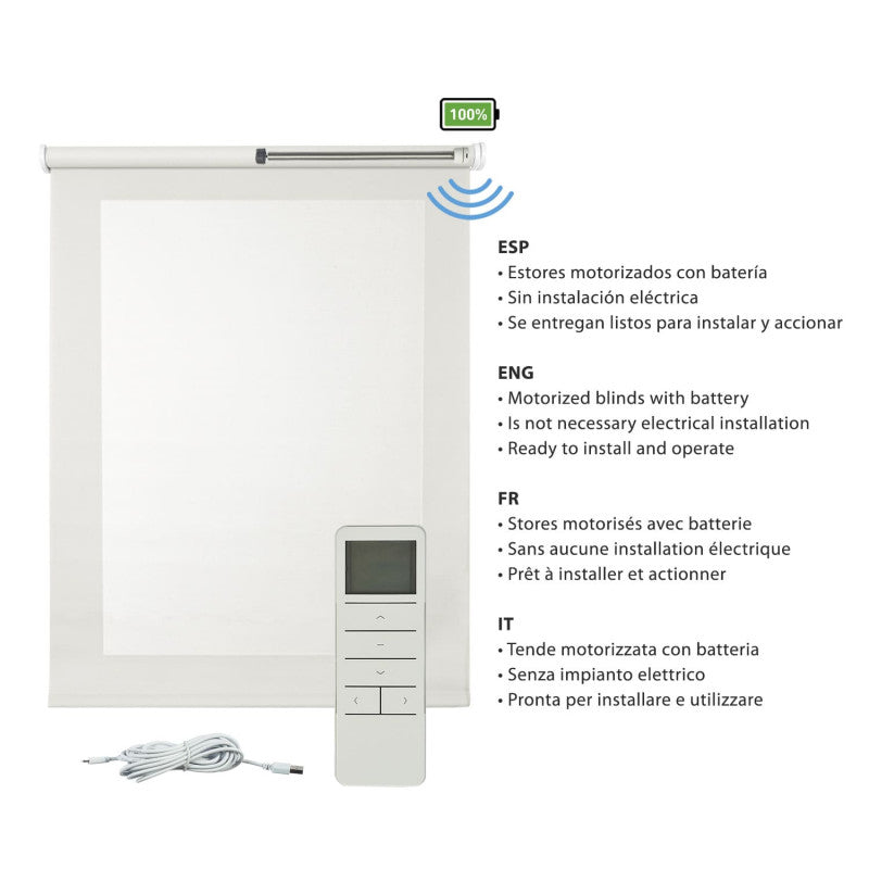 Tenda Motorizzata Screen con batteria Tenda in tessuto tecnico con motore e telecomando porte e finestre Isolamento termico Blanco 180 x 250cm