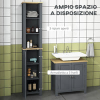 Mobile a Colonna per Bagno 1 Anta 3 Ripiani 34x23x165 cm in MDF e Legno Truciolare Grigio