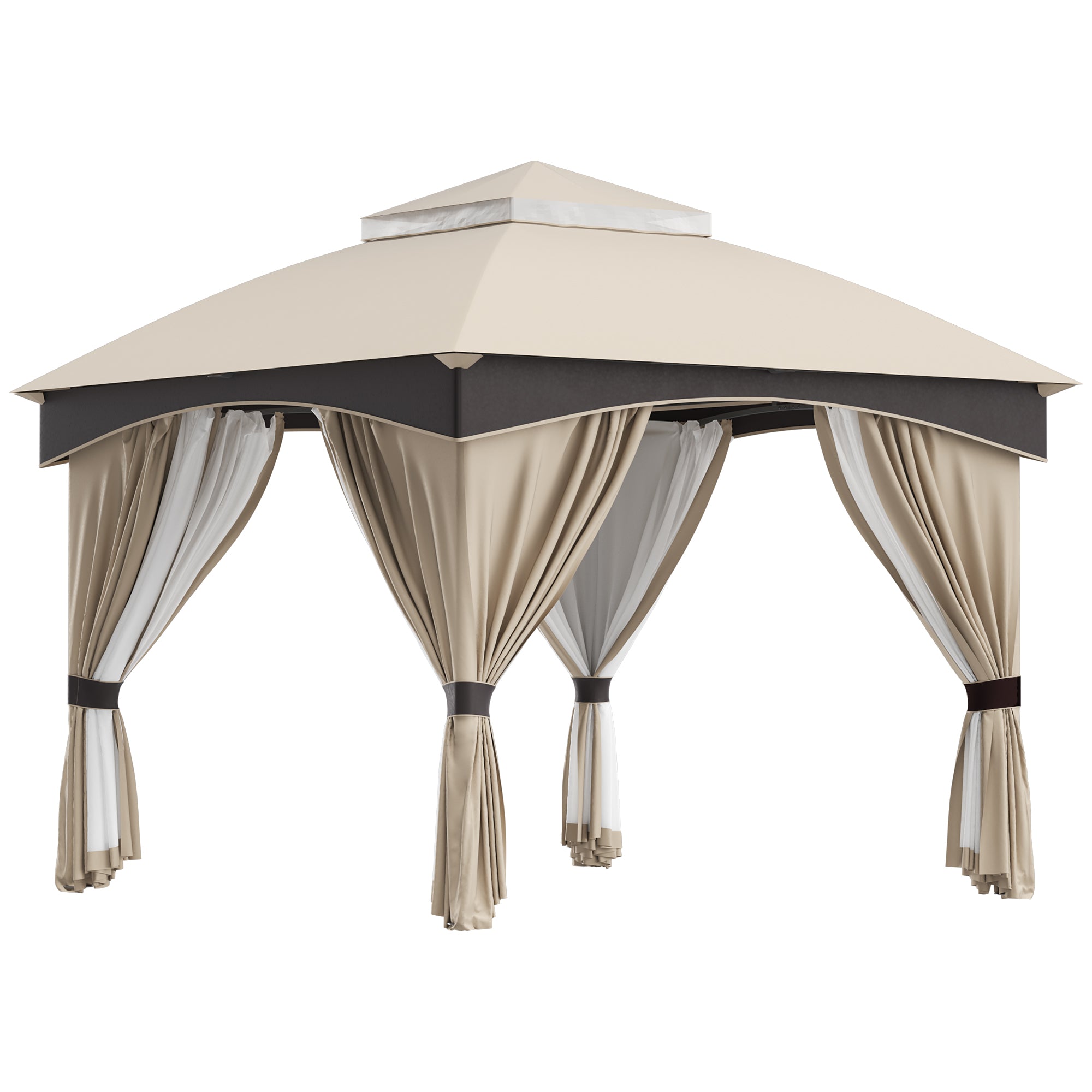 Gazebo da Giardino 3x3m con Tende e Zanzariere in Acciaio Beige e Grigio