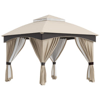 Gazebo da Giardino 3x3m con Tende e Zanzariere in Acciaio Beige e Grigio