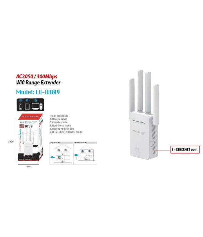 Extender Ethernet Wireless Router Ripetitore Di Segnale Wifi Maxtech Lv-wr09         