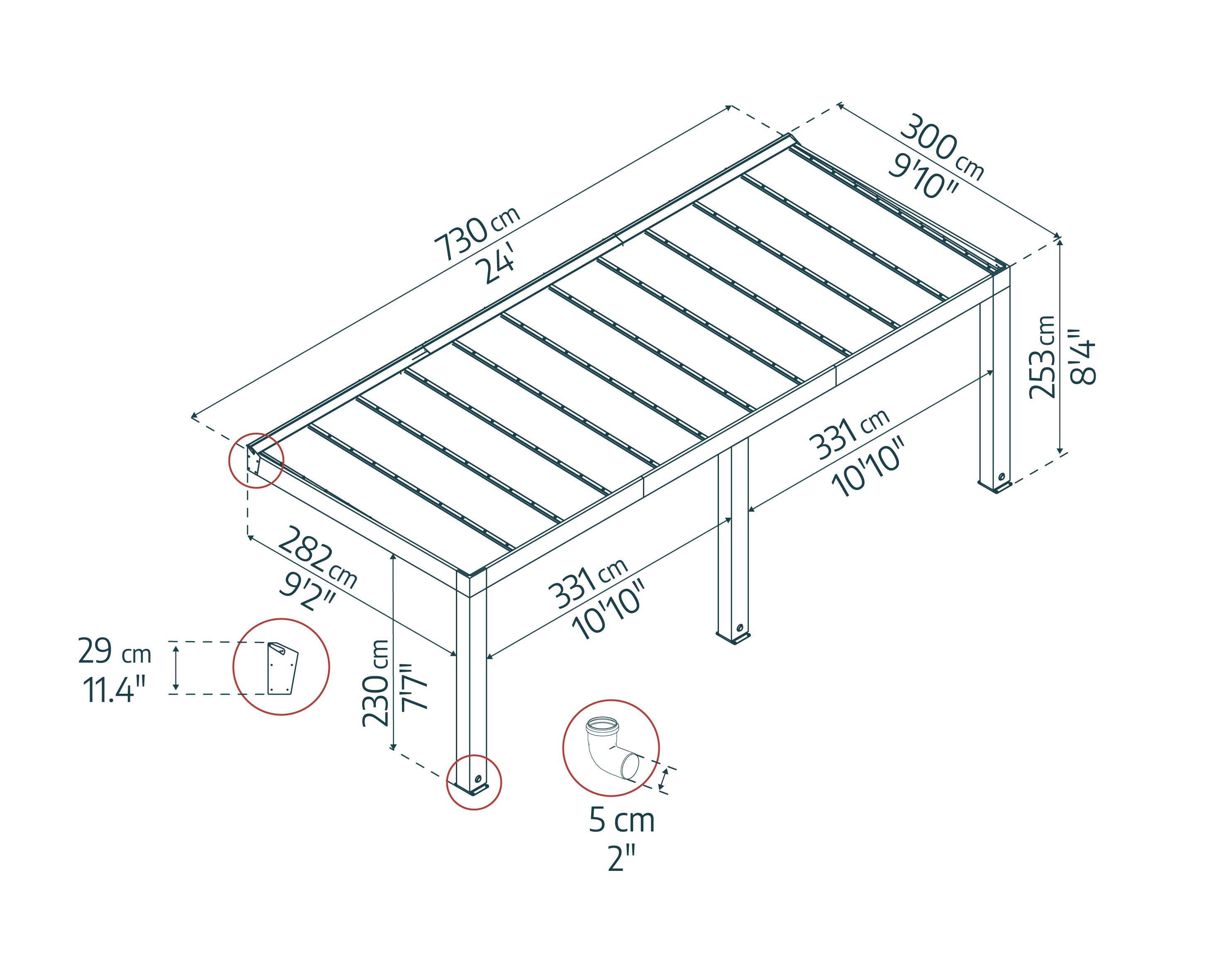 Pergola Helsinki 3X7.3 m Pergola in legno di cedro