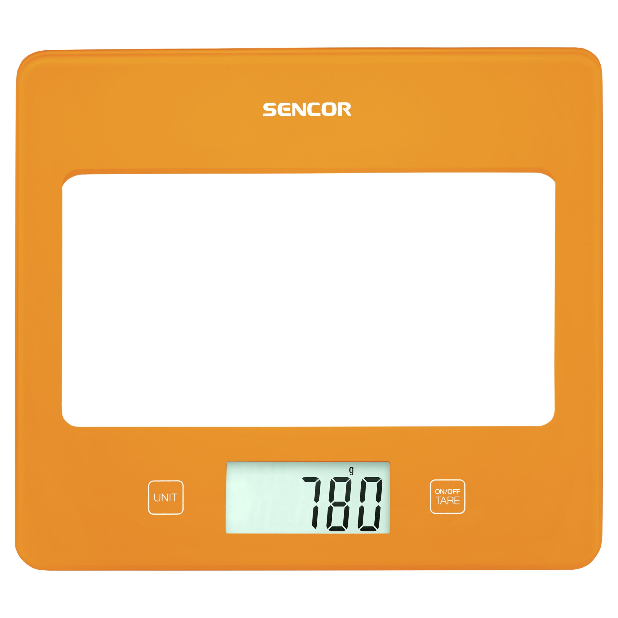 Bilancia da cucina arancione Sencor design ultra slim (16mm) display LCD larghe dimensioni