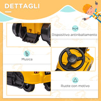 Escavatore Ruspa Cavalcabile per Bambini 3 in 1 100x43x48,5 cm con Volante e Benna di Scavo Giallo e Nero