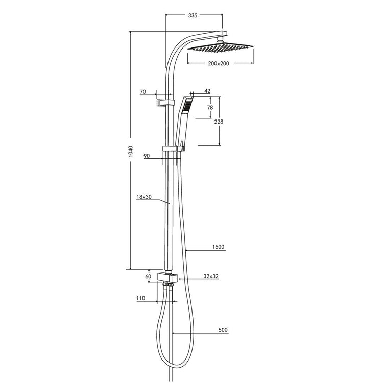 Colonna doccia attrezzata acciaio inox cromato soffione quadro doccetta *** confezione 1