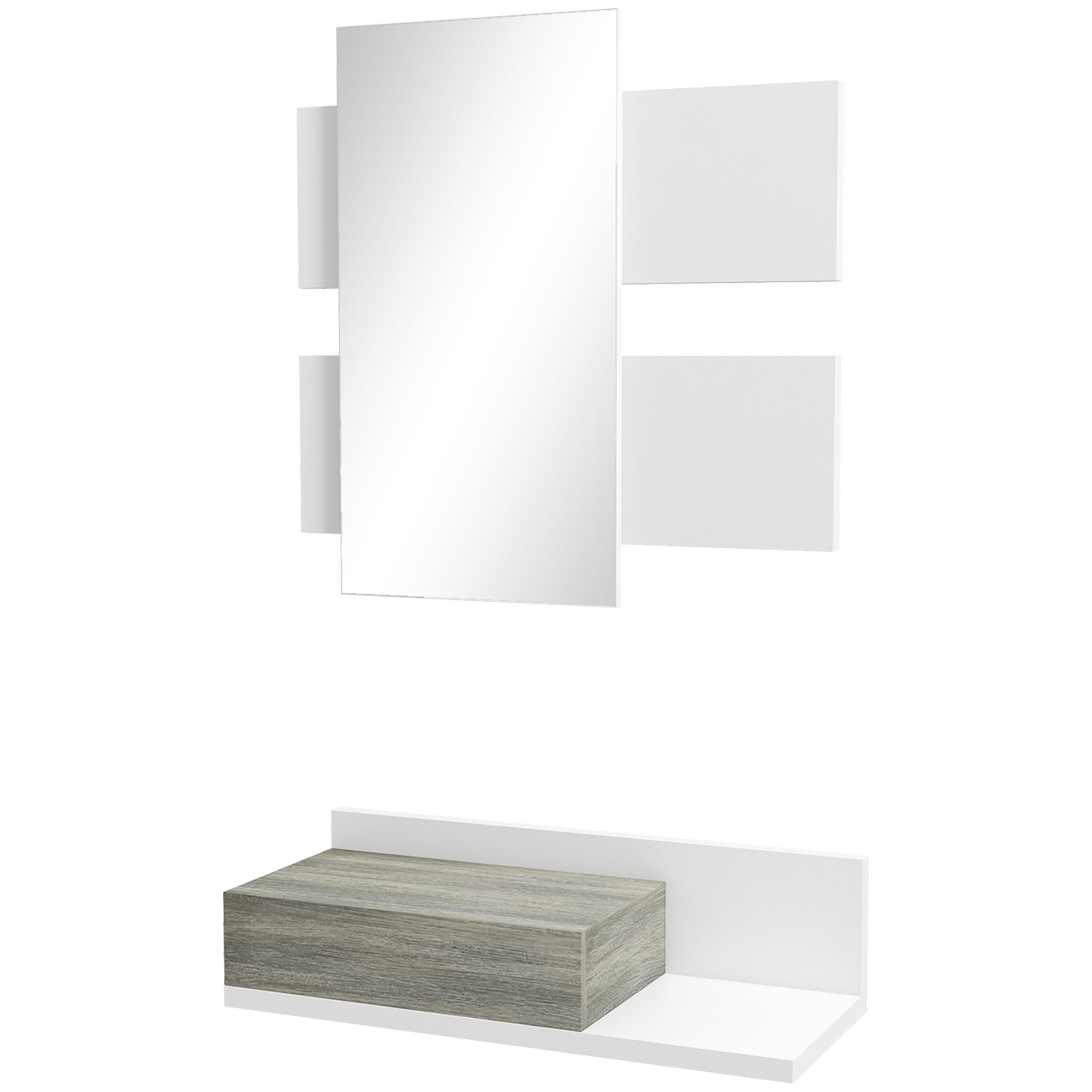 Mobile da Ingresso 2 in 1 con Specchio e Cassetto in MDF Grigio e Bianco