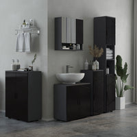 Mobiletto Bagno 2 Ante 3 Ripiani 60x30x82 cm in Legno Nero