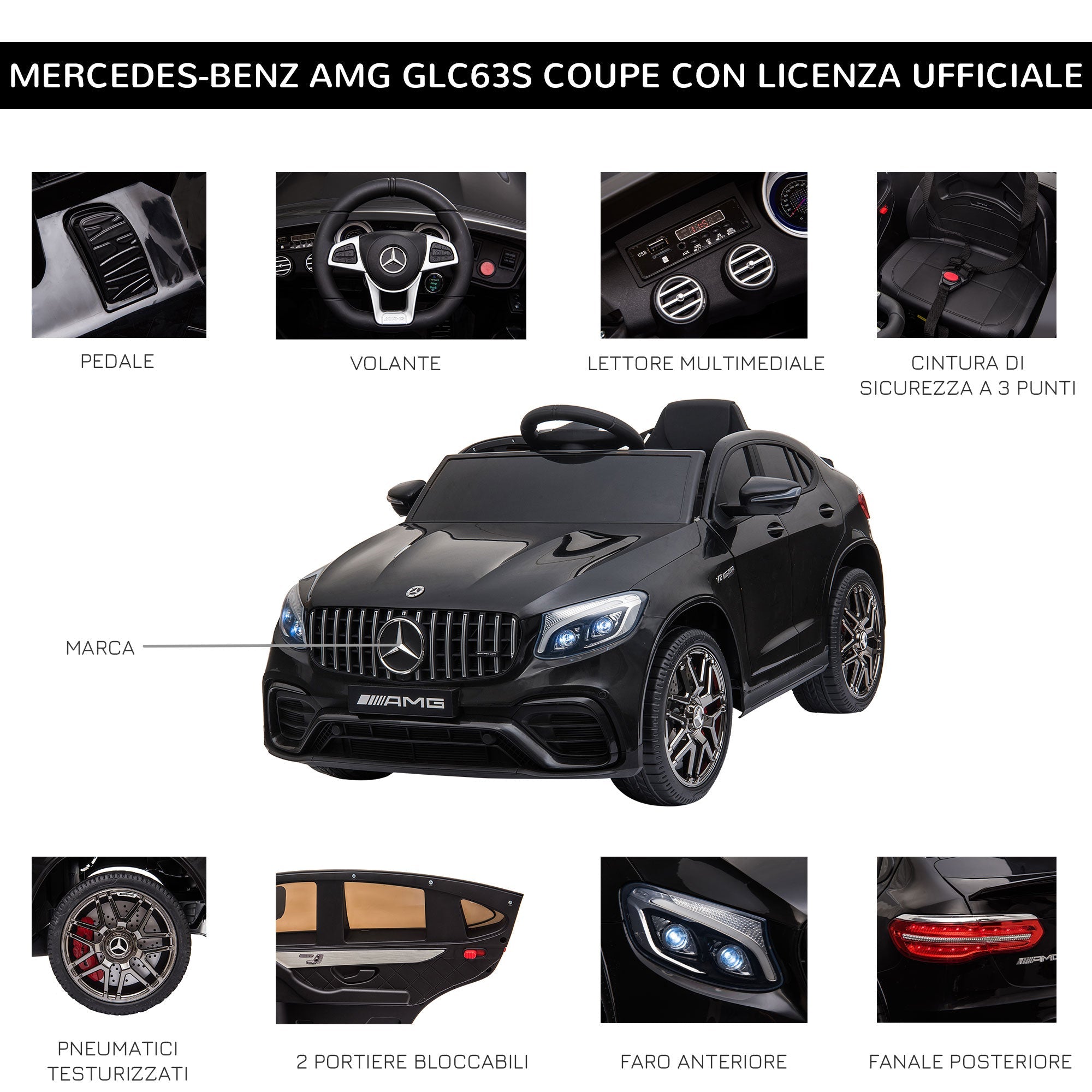 Macchina Elettrica per Bambini 12V con Licenza Mercedes GLA 45 AMG Nera