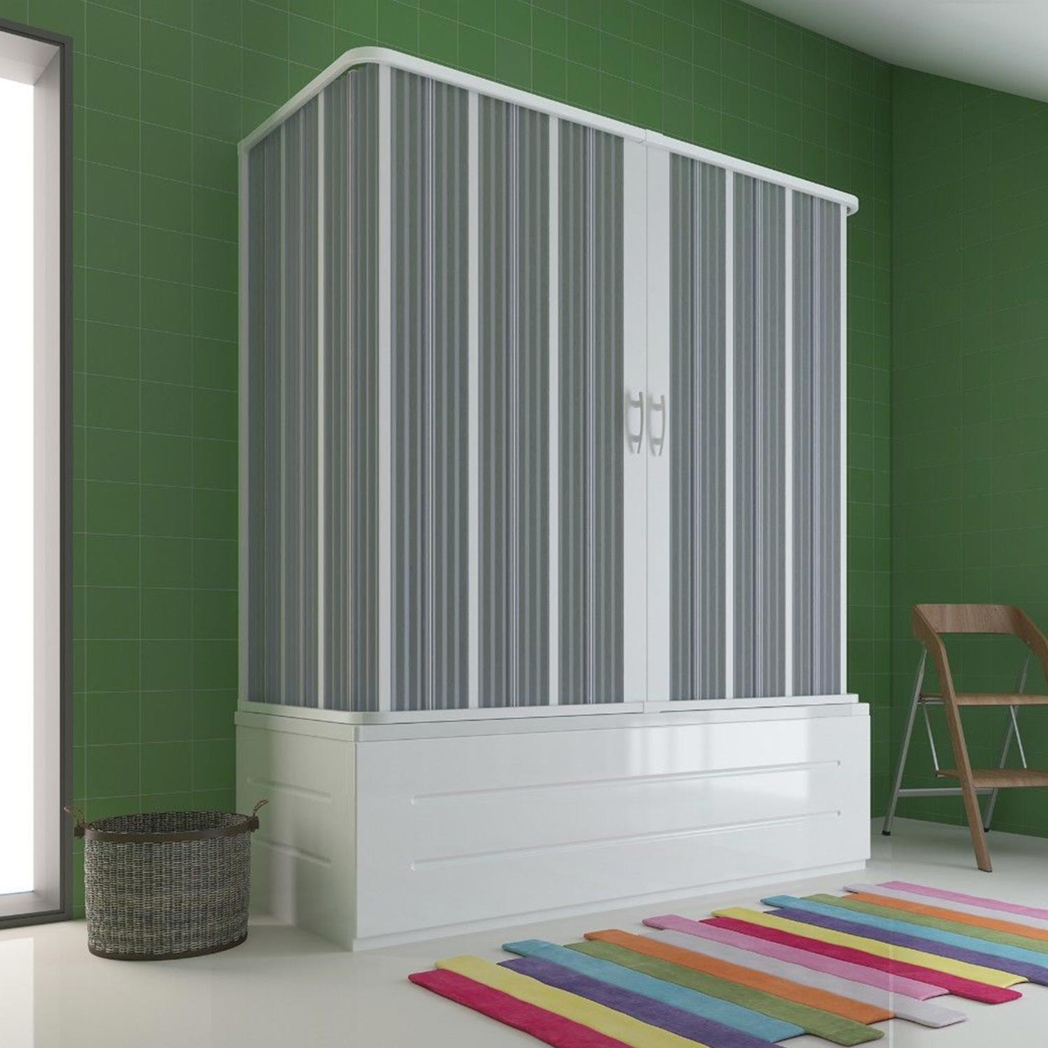 Box Doccia 3 Lati Sopravasca 70x170x70 cm in PVC a soffietto con Apertura Centrale H 150 cm colore Bianco mod. Flex