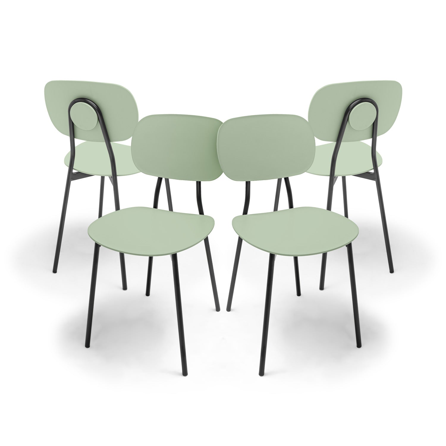 Fabriano - Set di 4 sedie di design in metallo e PP, stile moderno, colore elegante verde