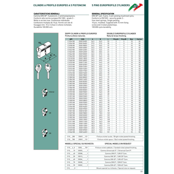 Facchinetti cilindro yale sagomato universale camma din 30° da 30,5 - 50,5mm (81mm)